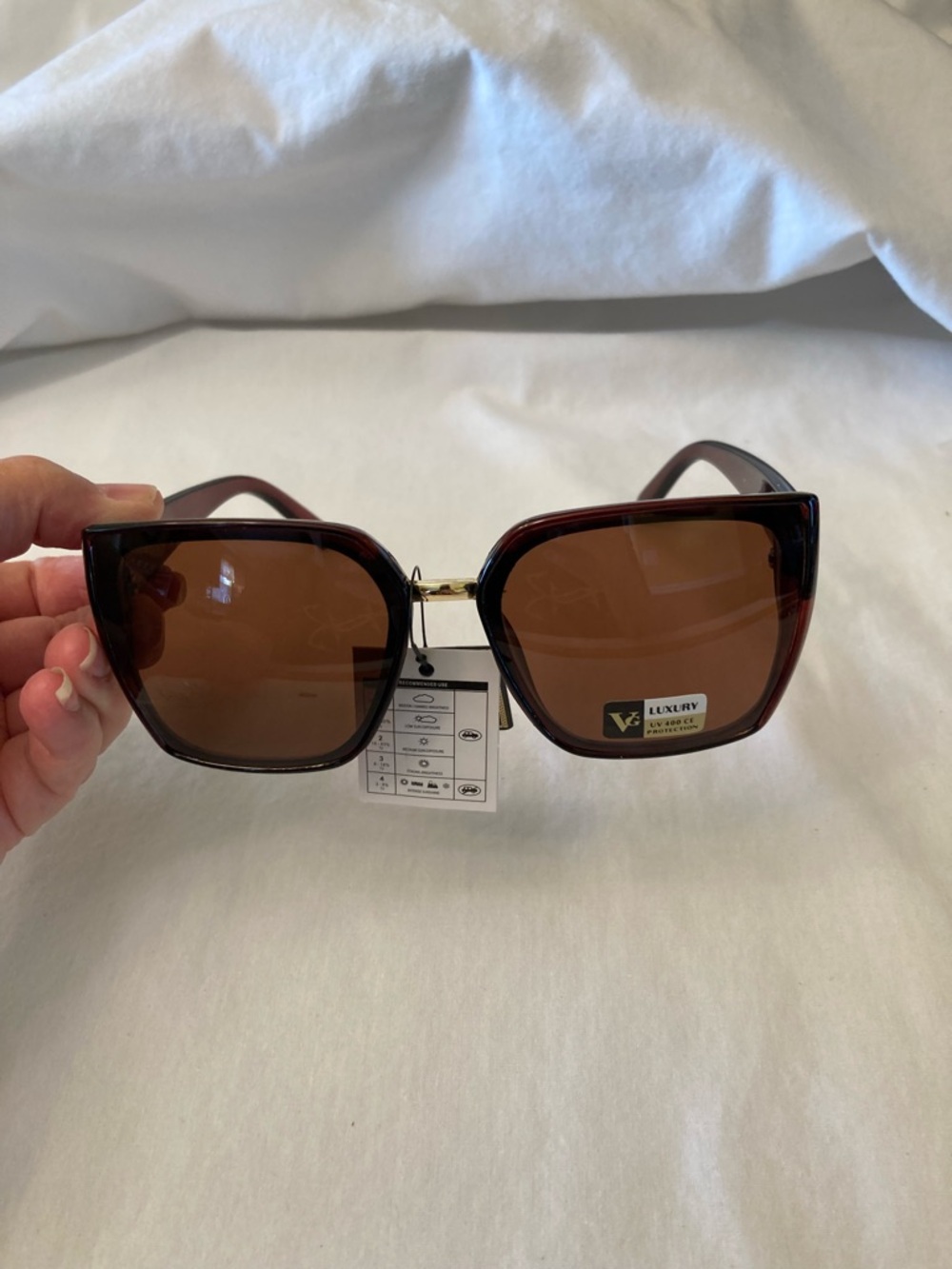 VG designer luxury Square Brown Sunglasses with Brown Lenses UV protection NWT
